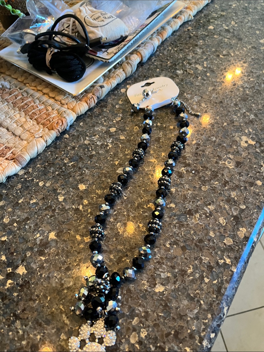 Fashion Jewelry Black and Silver Crystal Statement Necklace